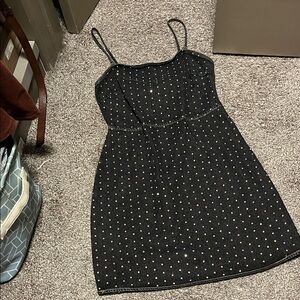 Dark Blue Jean Mini Dress with Beaded Dots